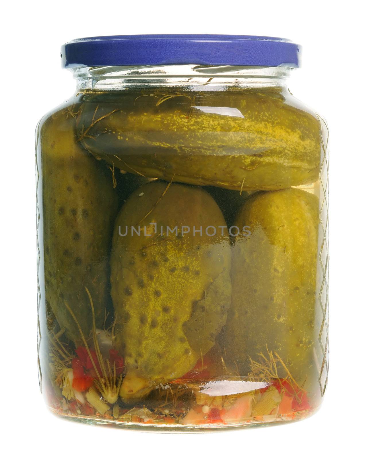 A jar of chili pickles isolaed on white backgorund