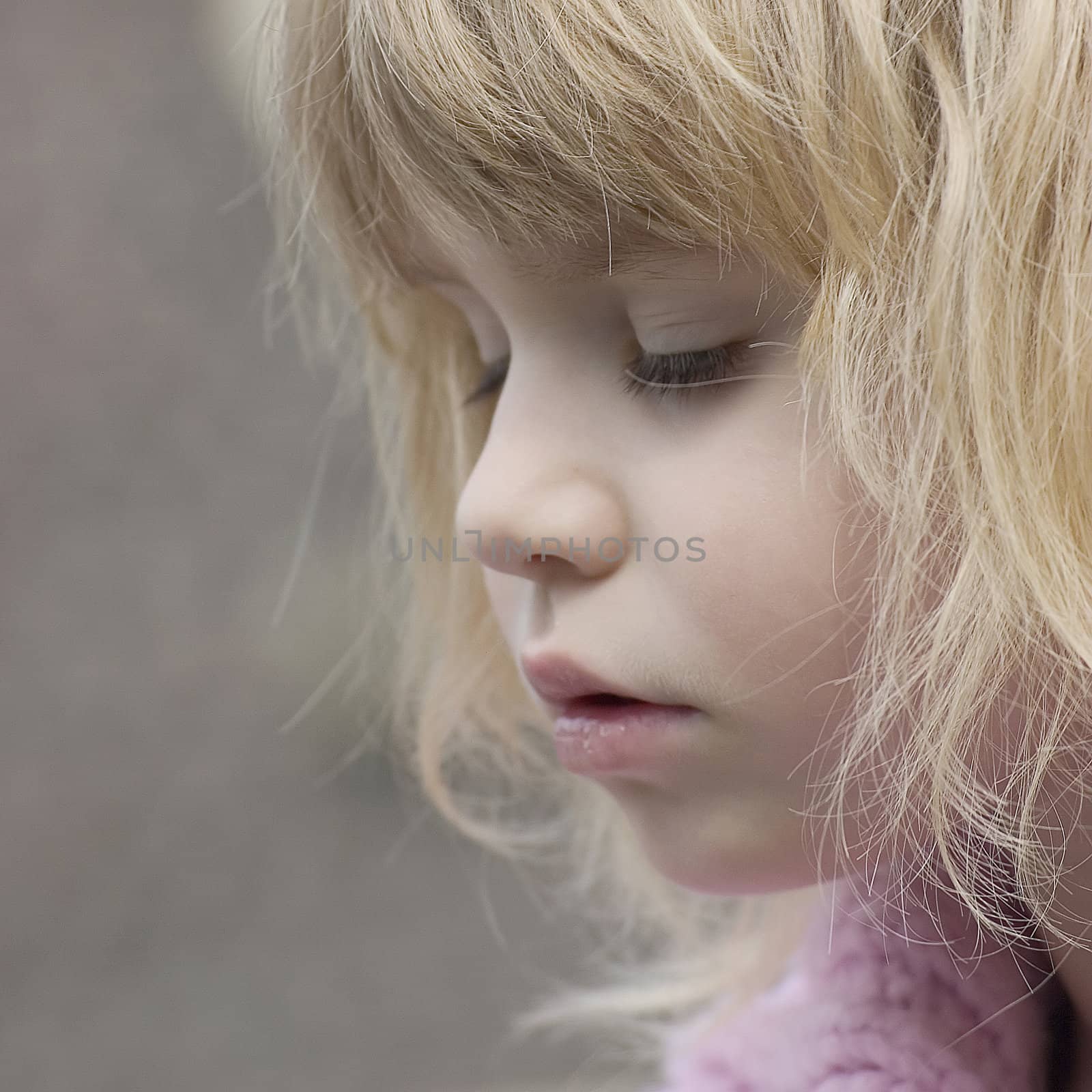 portrait of blond small girl  by miradrozdowski