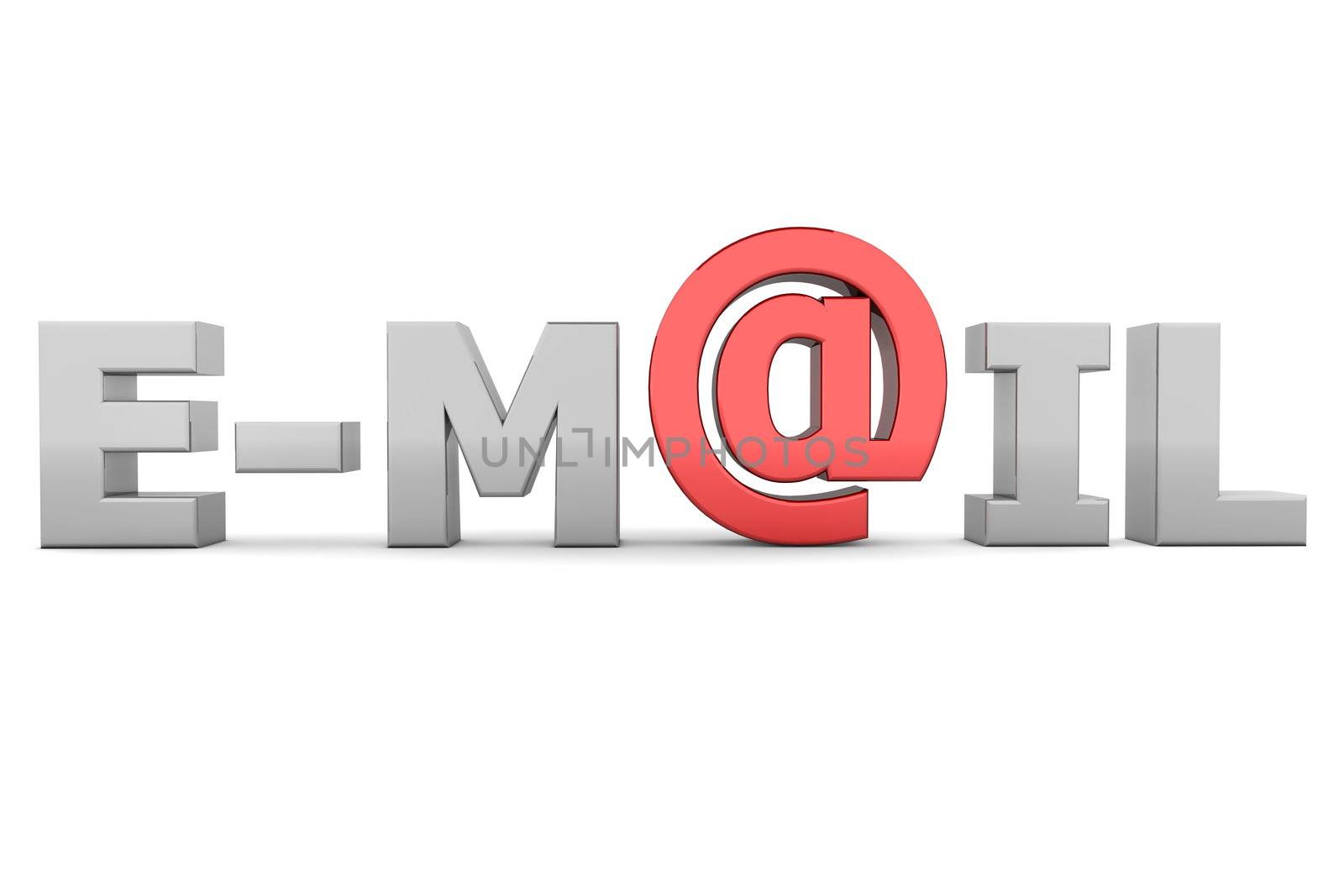 glossy grey word E-MAIL - letter a is replaced by a shiny red AT-symbol