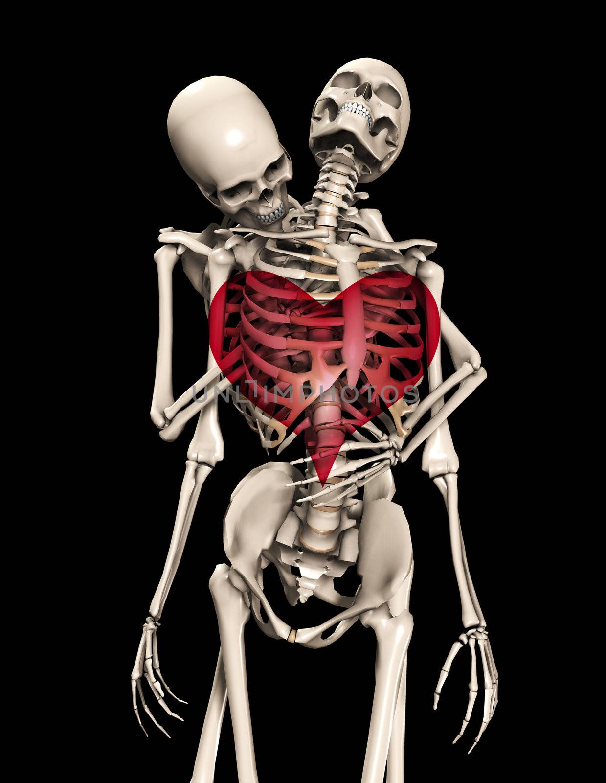 Concept image about love and romance featuring skeletons. 