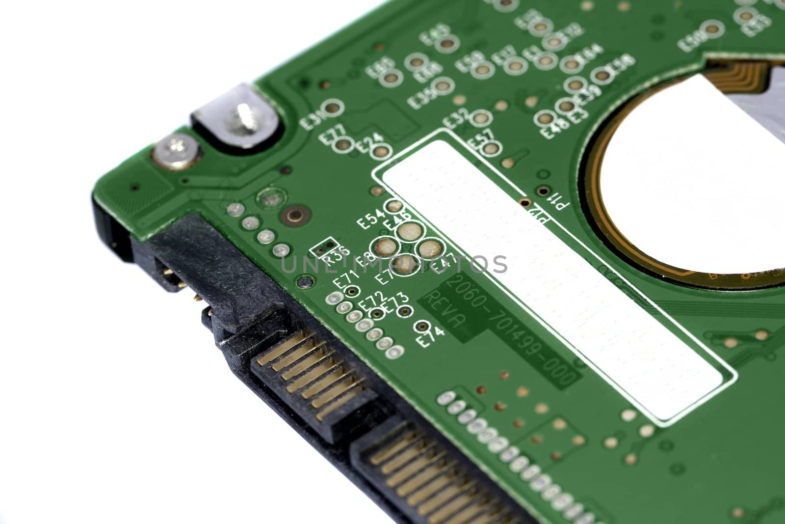 Close view detail of a laptop harddisk isolated on a white background.