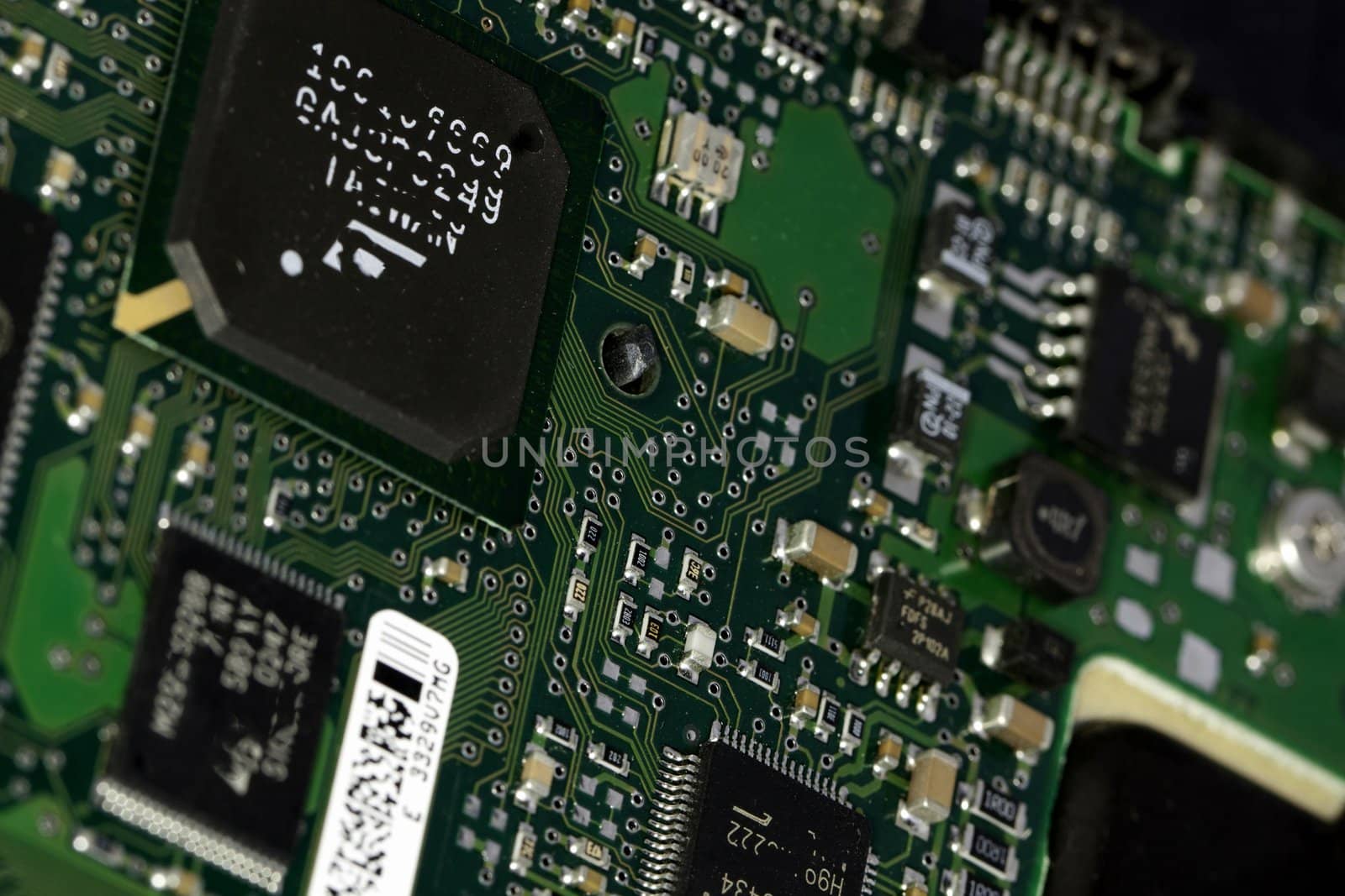 Close view detail of a circuit board with chips.