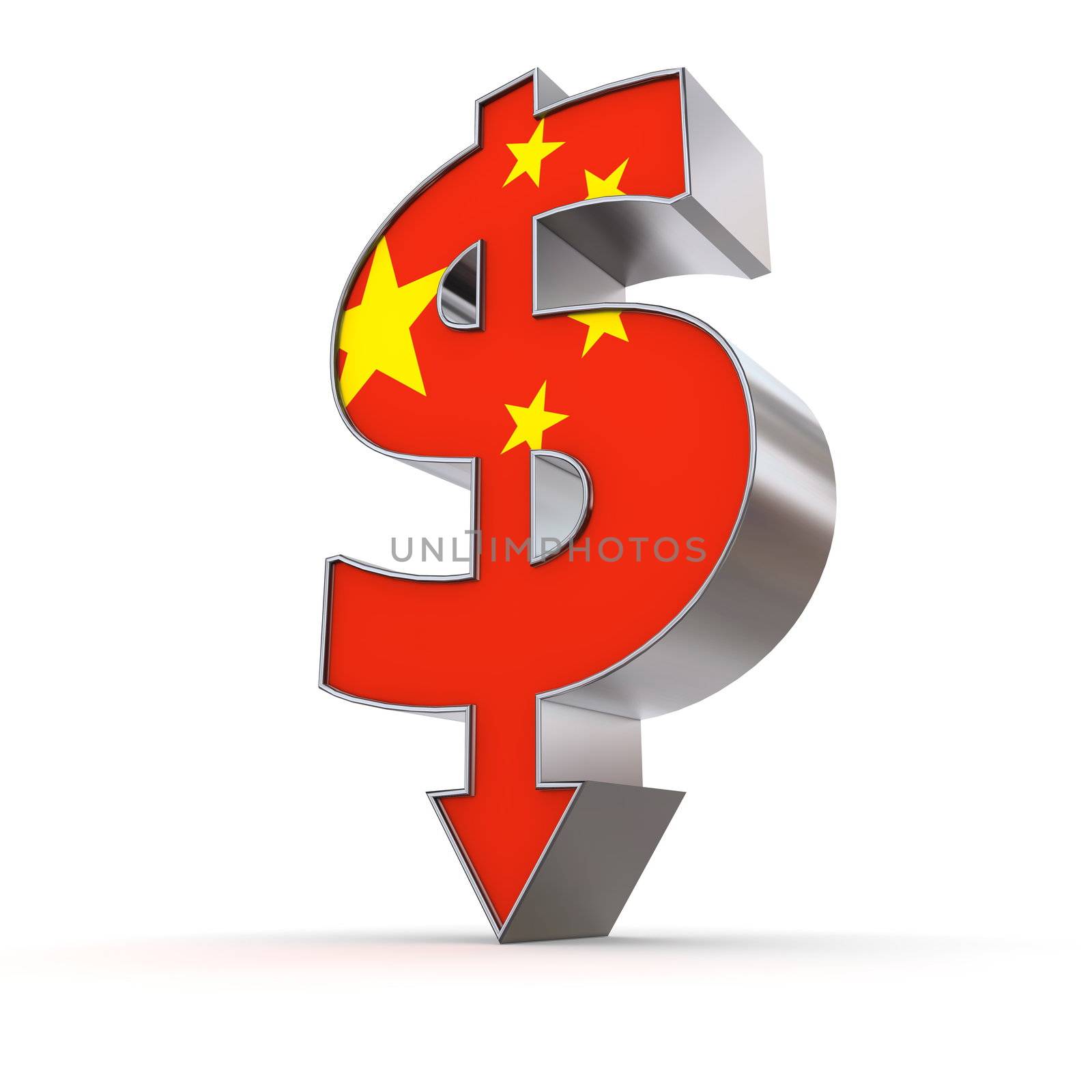 Dollar Symbol Arrow Down - Chinese Flag Texture by PixBox