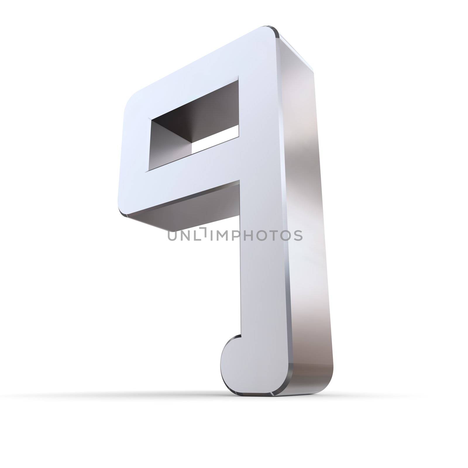 shiny 3d number 9 made of silver/chrome - OCR character look