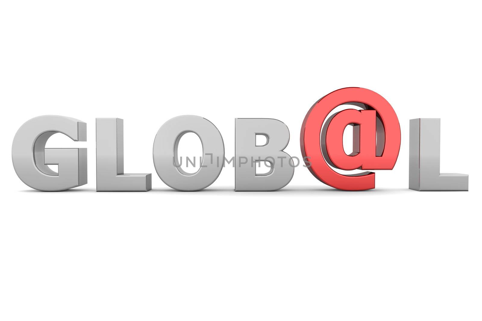 glossy grey word GLOBAL with a shiny red AT-symbol