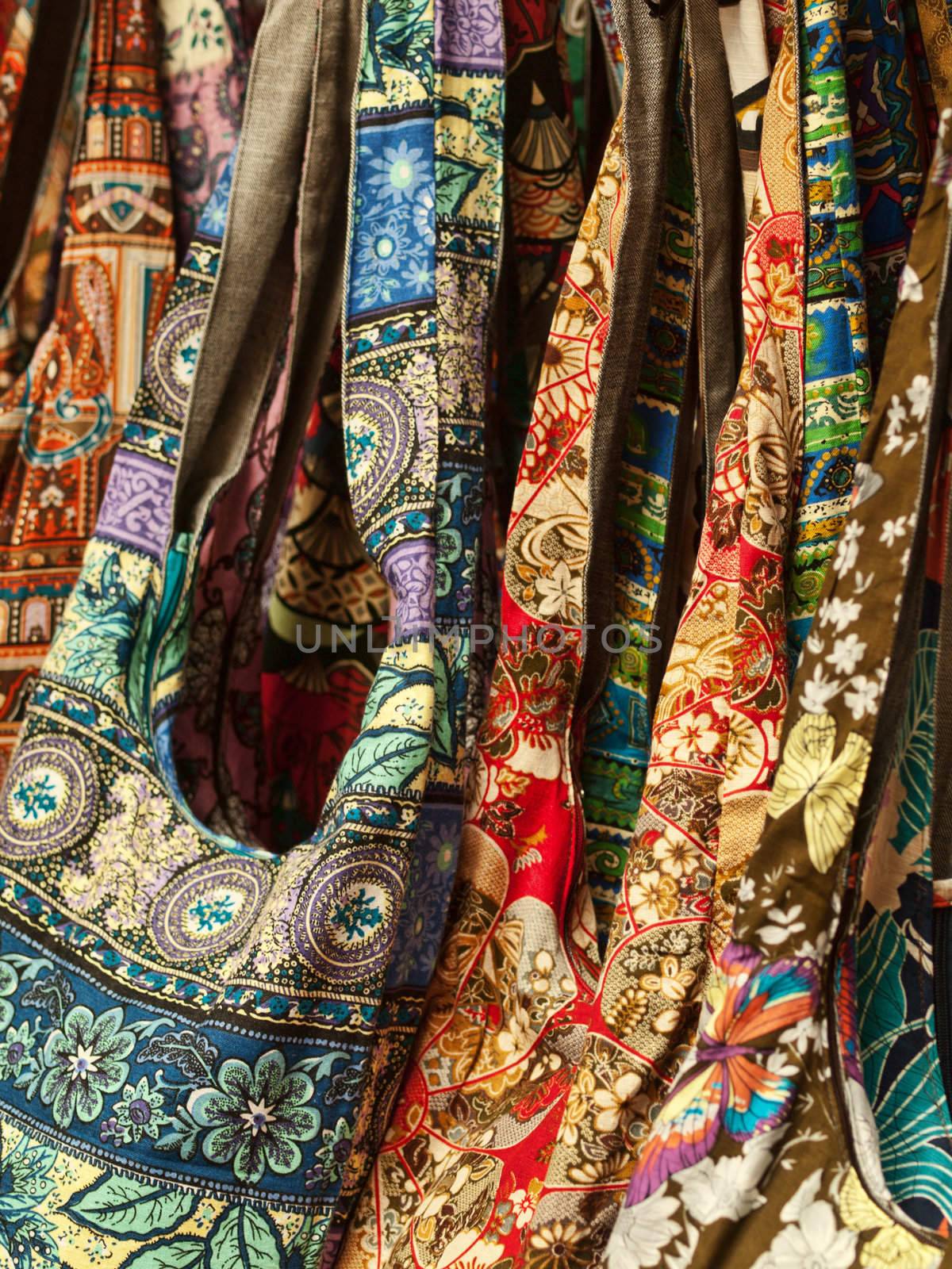 Background made of  beautiful textile handbags
