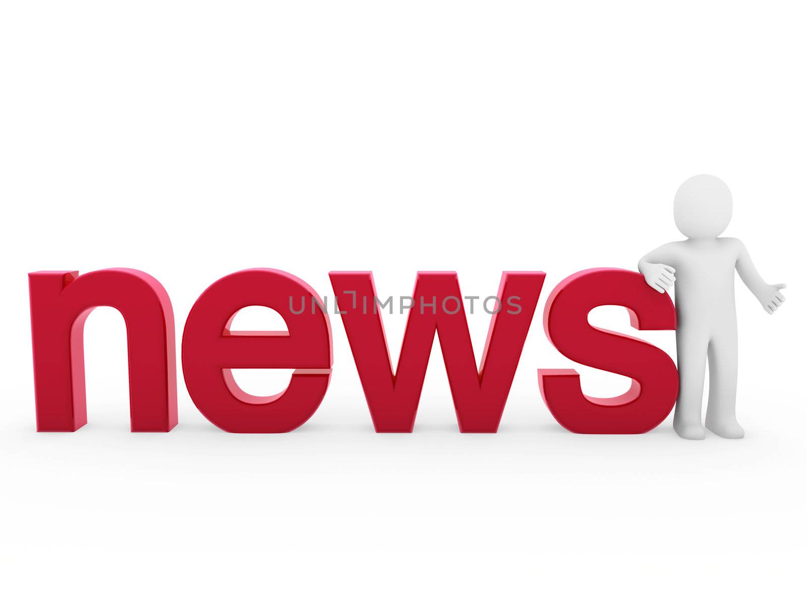3d human news read red isolated white business