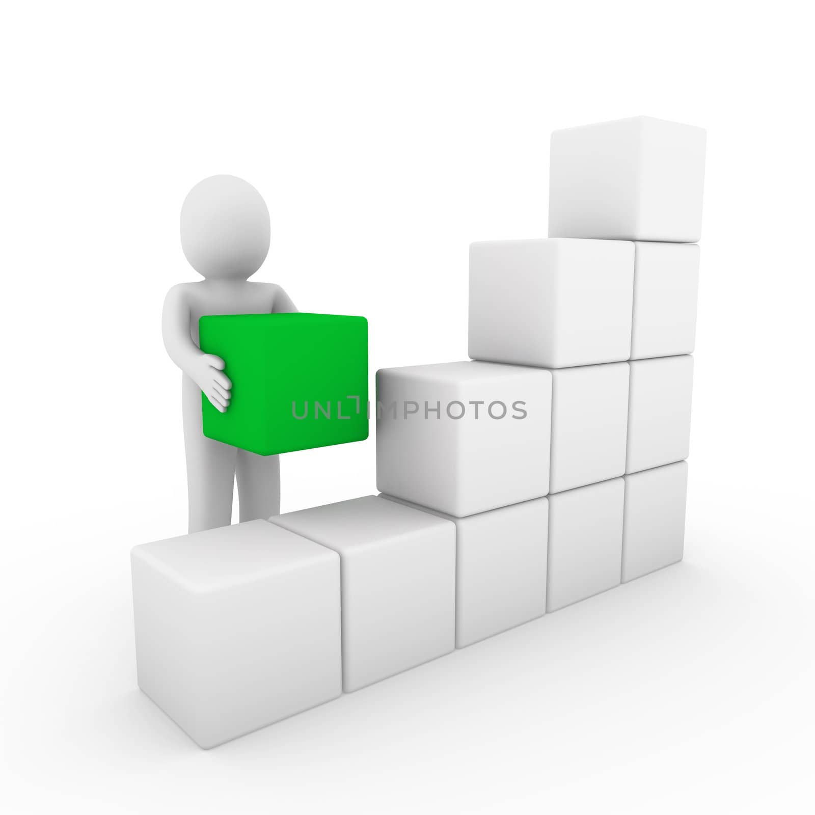 3d human cube box green white success business isolated