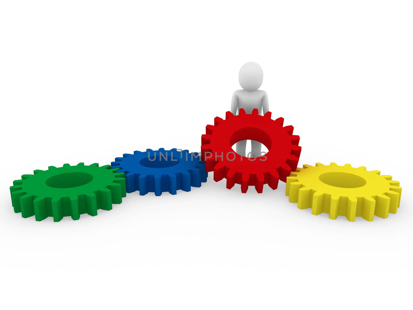 3d Human gear green, blue, yellow, red, business