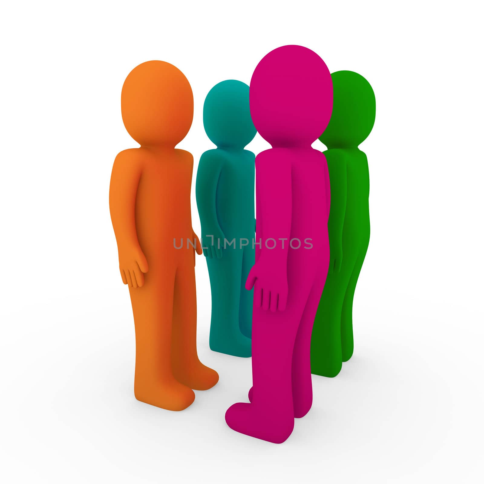 3d human team green pink orange turquoise business