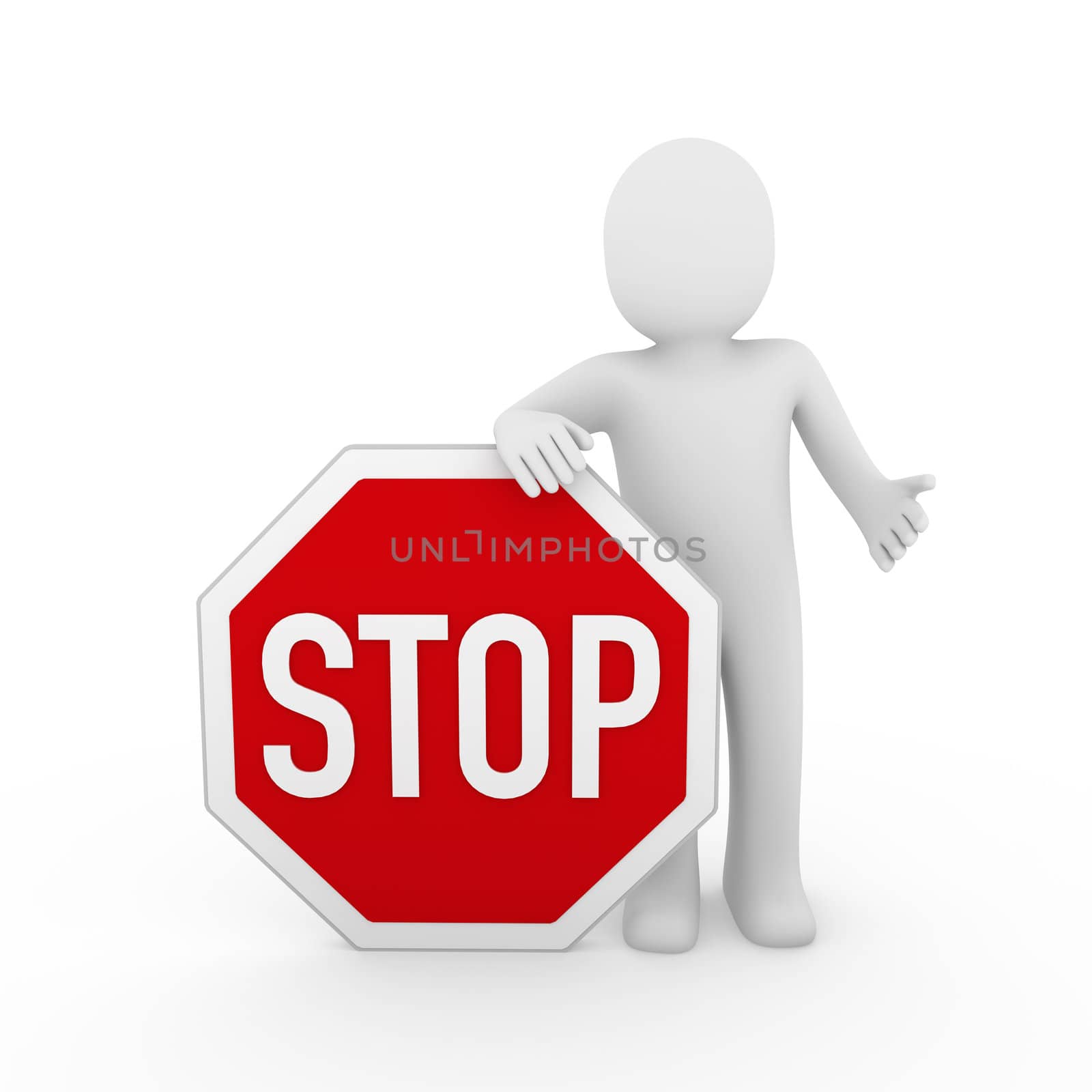3d human stop red sign white warning symbol