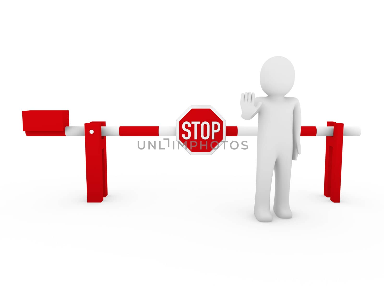 3d human stop barrier red warning people white