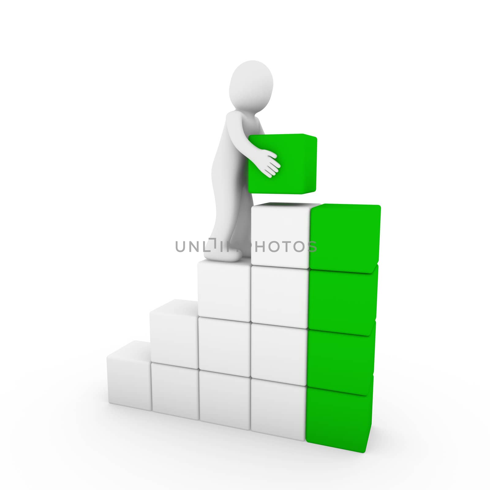 3d human cube tower green white success business isolated
