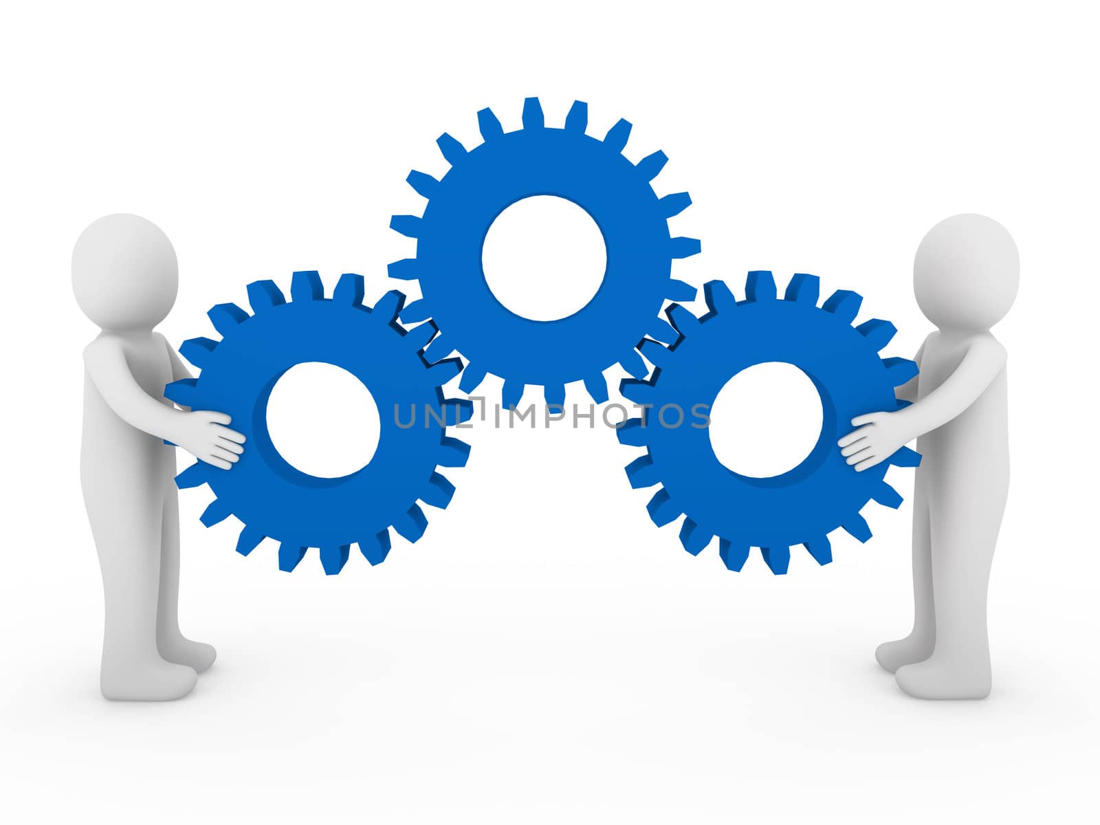 3d human gear machine blue business isolated background