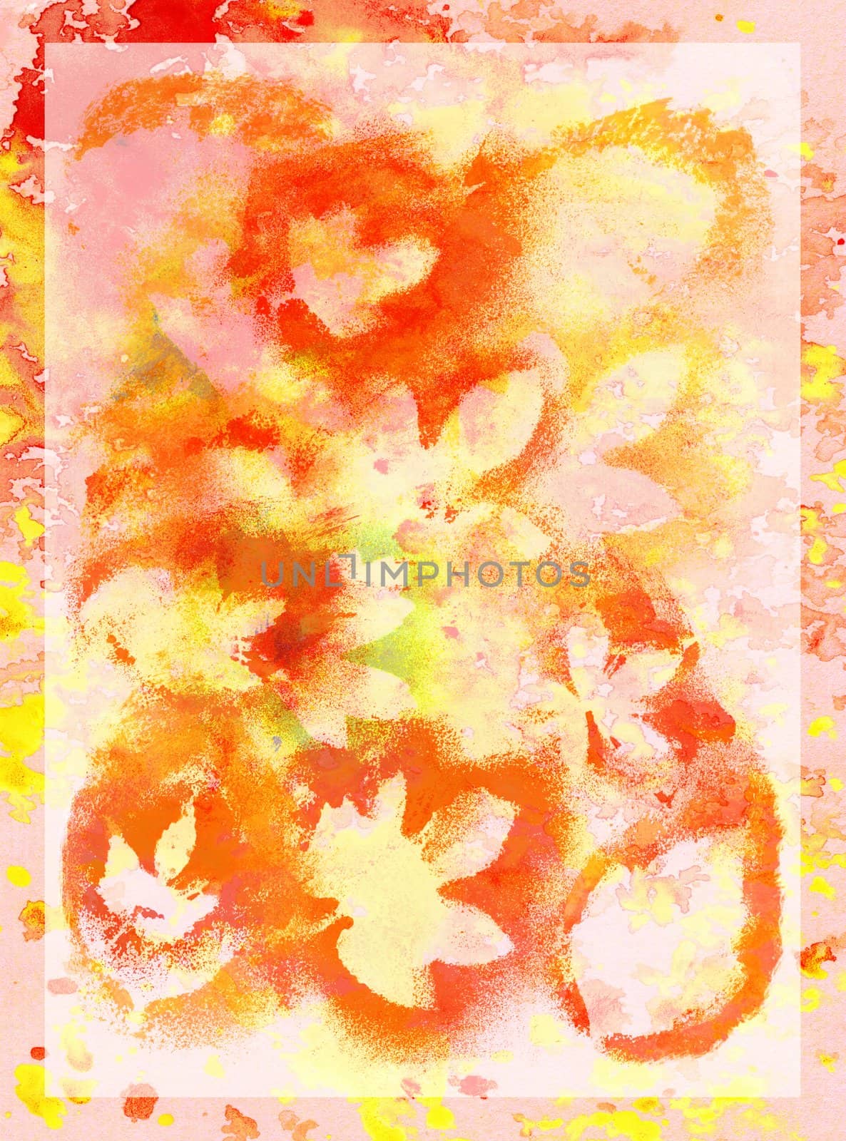 Abstract background, watercolor: leaves, painted on a paper. Pink, red, orange, yellow, green,