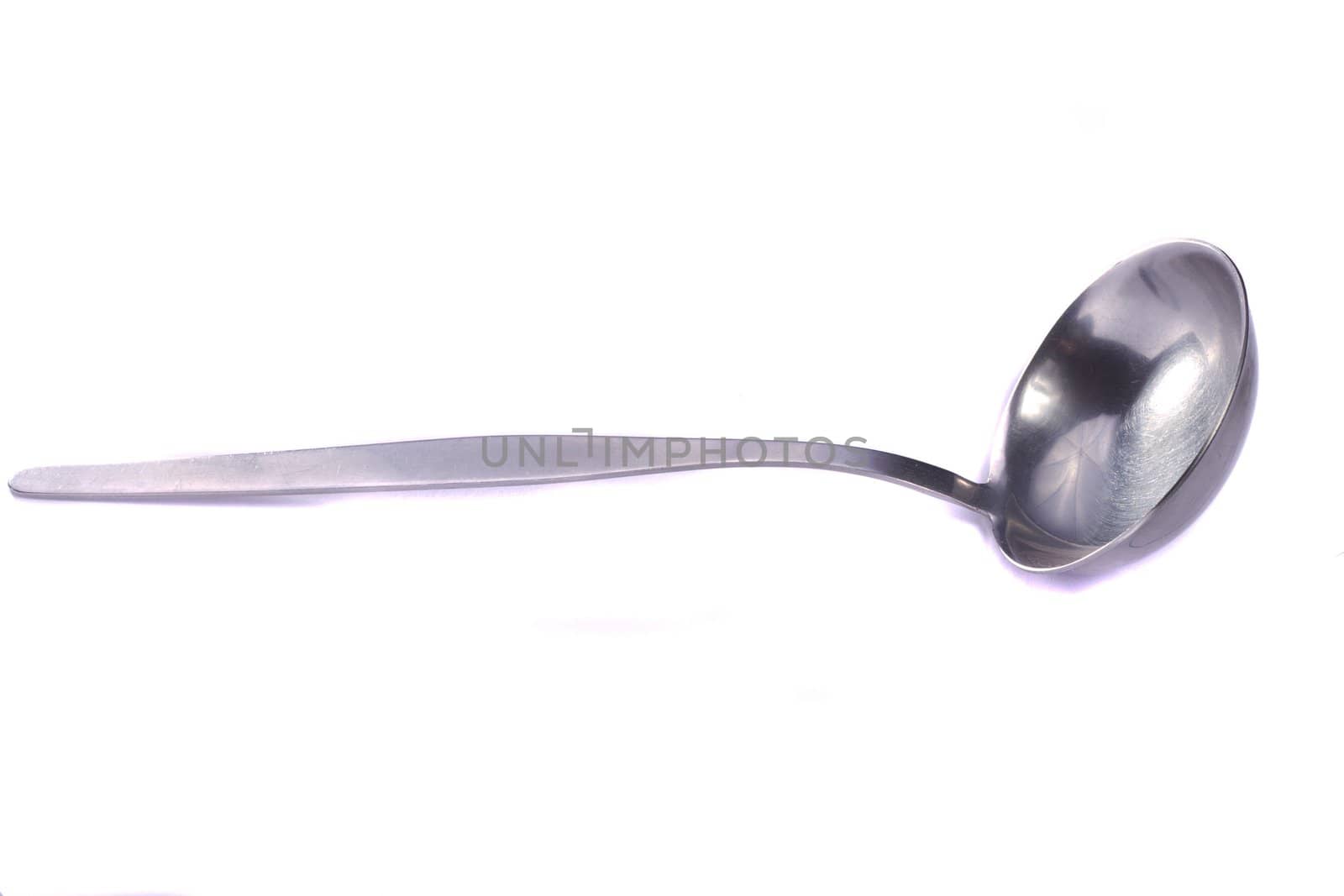 Close up view detail of a spoon isolated on a white background.