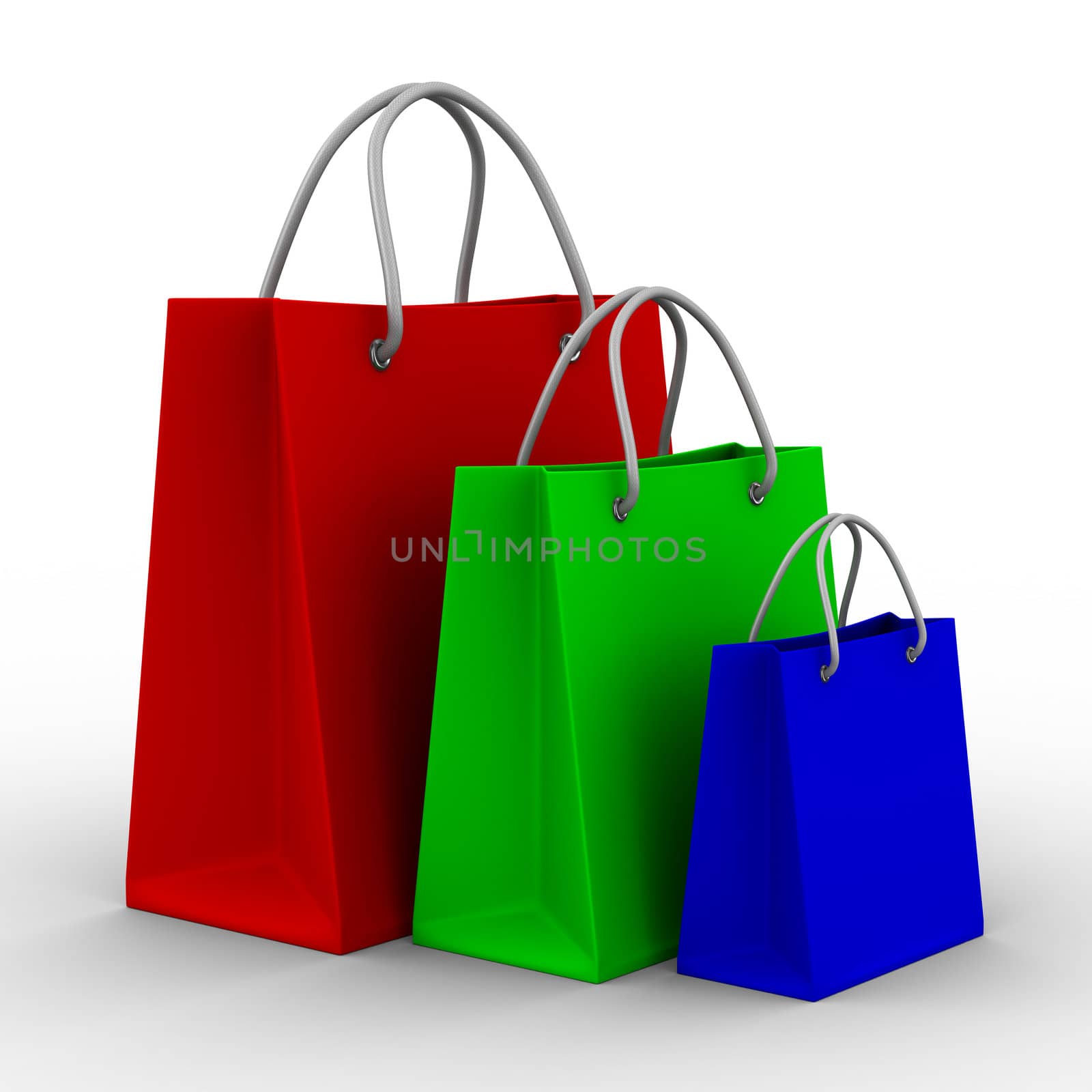 Three shoping bags on white. Isolated 3D image