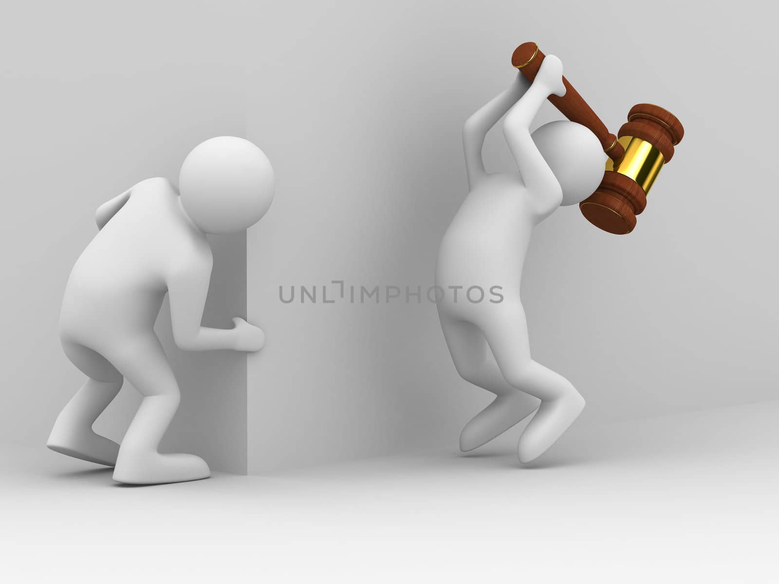 Attack gangster because of corner. 3D image