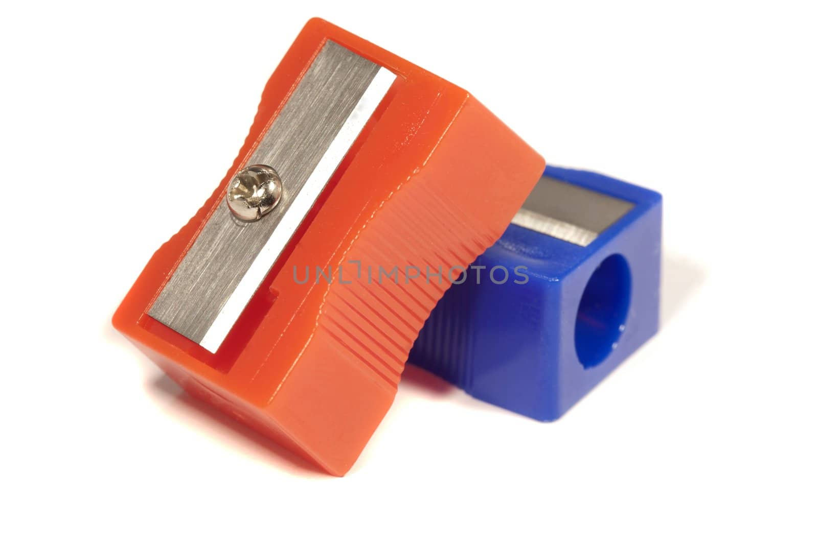 Close view detail of pencil sharpeners isolated on a white background.