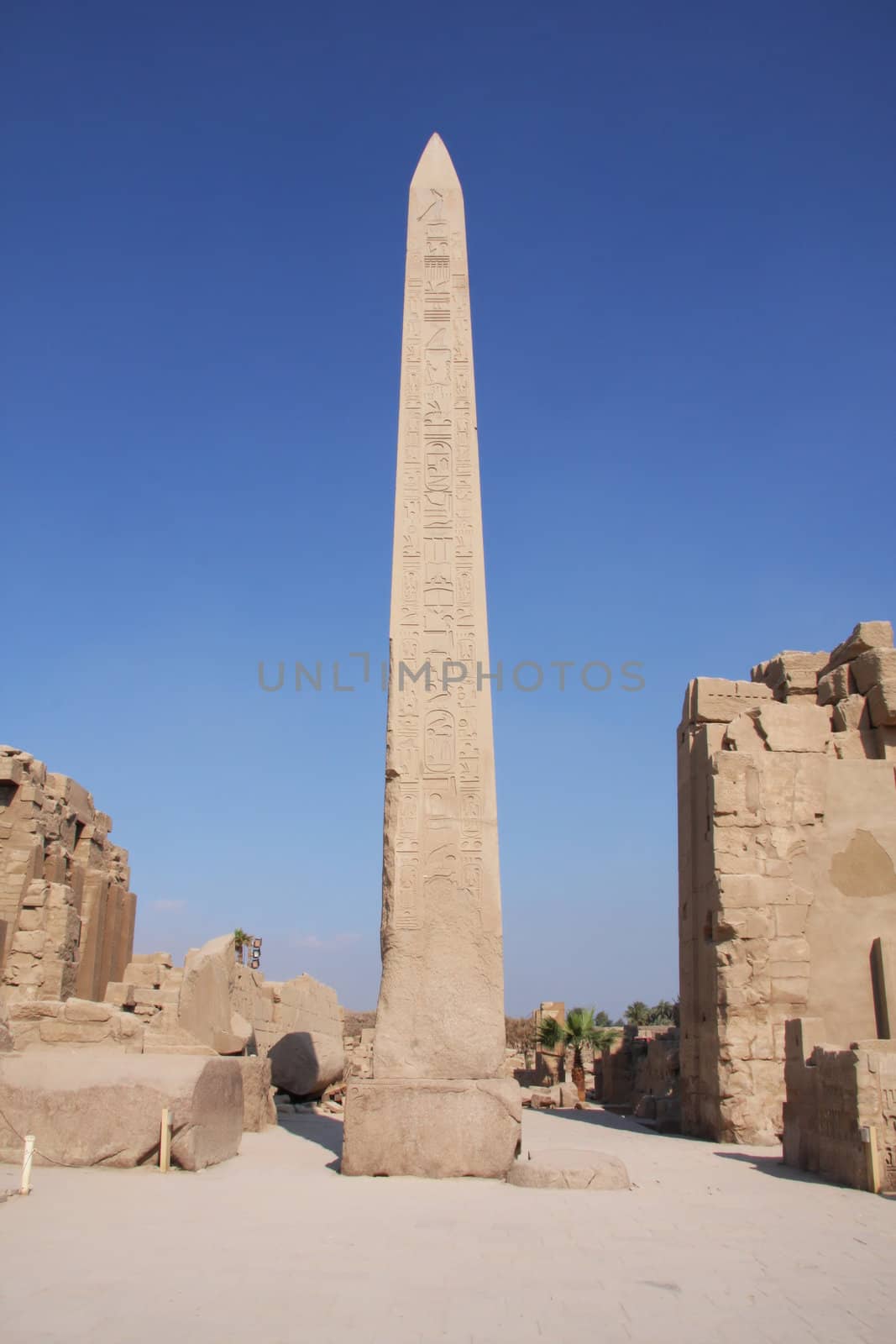 Obelisk Karnak Temple Luxor, Egypt, blue sky and copy space
