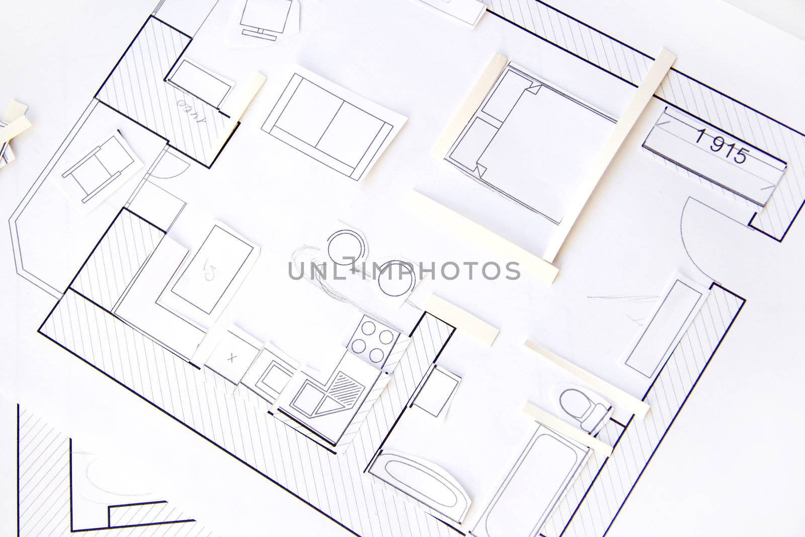 Interior design apartments - top view. Paper model