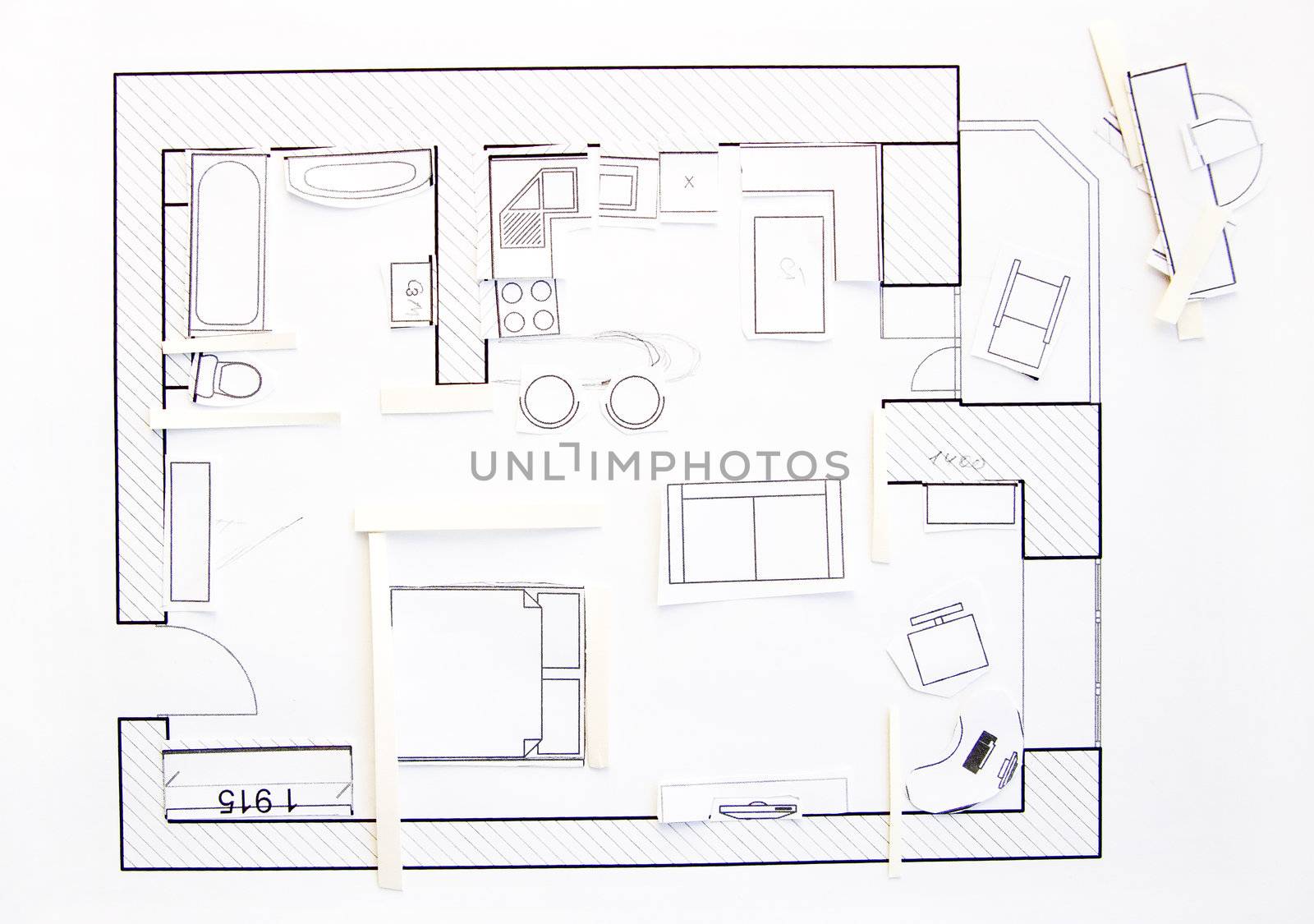 Interior design apartments - top view. Paper model by Kudryashka