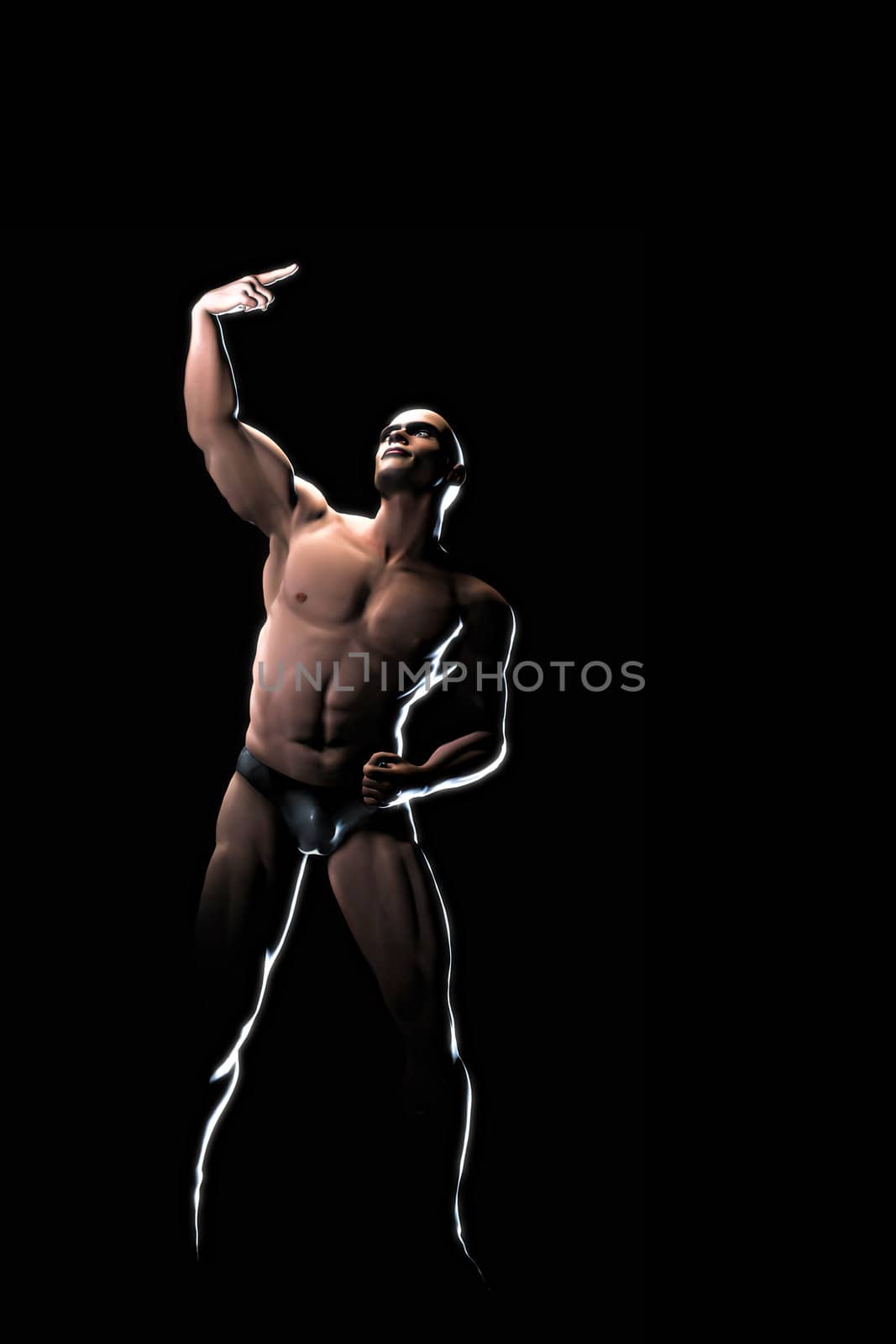 An image of a muscular athlete man pointing