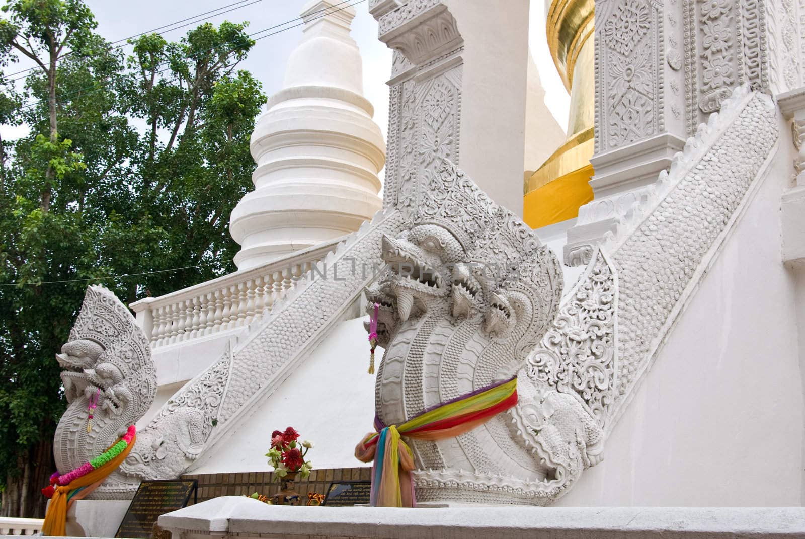 Native Thai style of Dragon statue in Wat Suan Dok by pixbox77