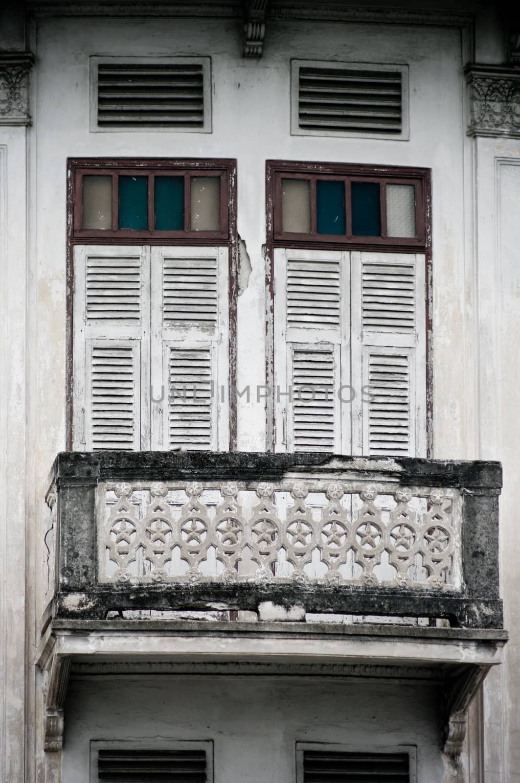 Old window on the retro building, Thailand