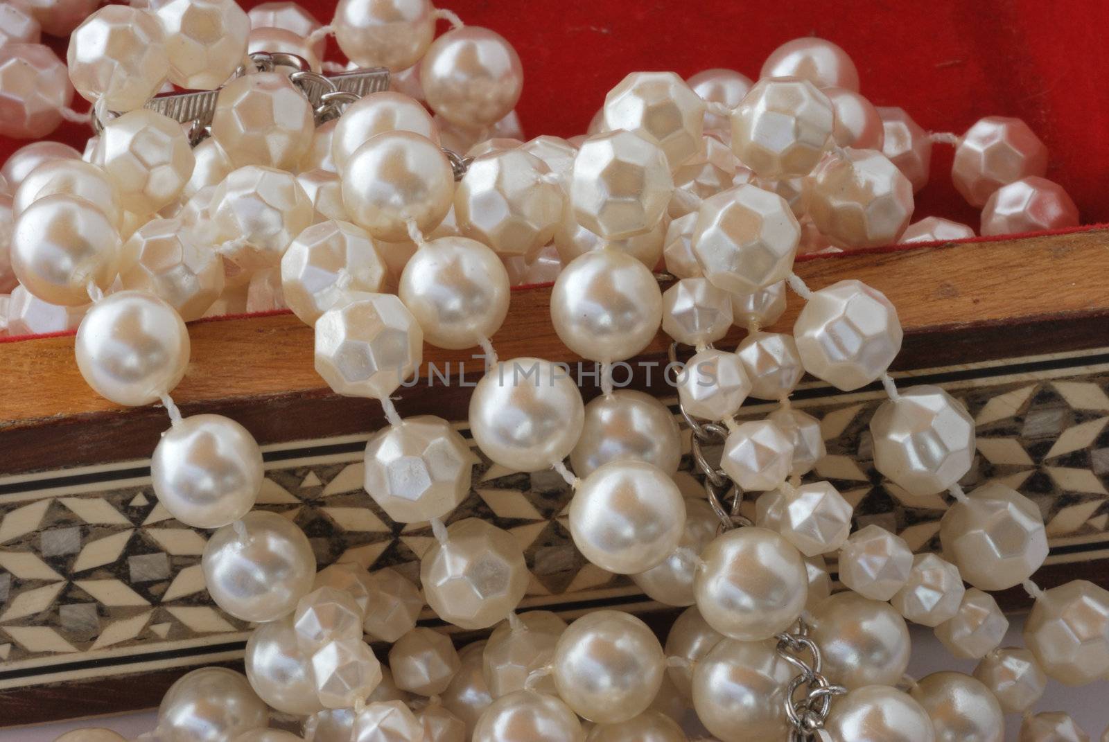 Close up of pearls in jewelry box