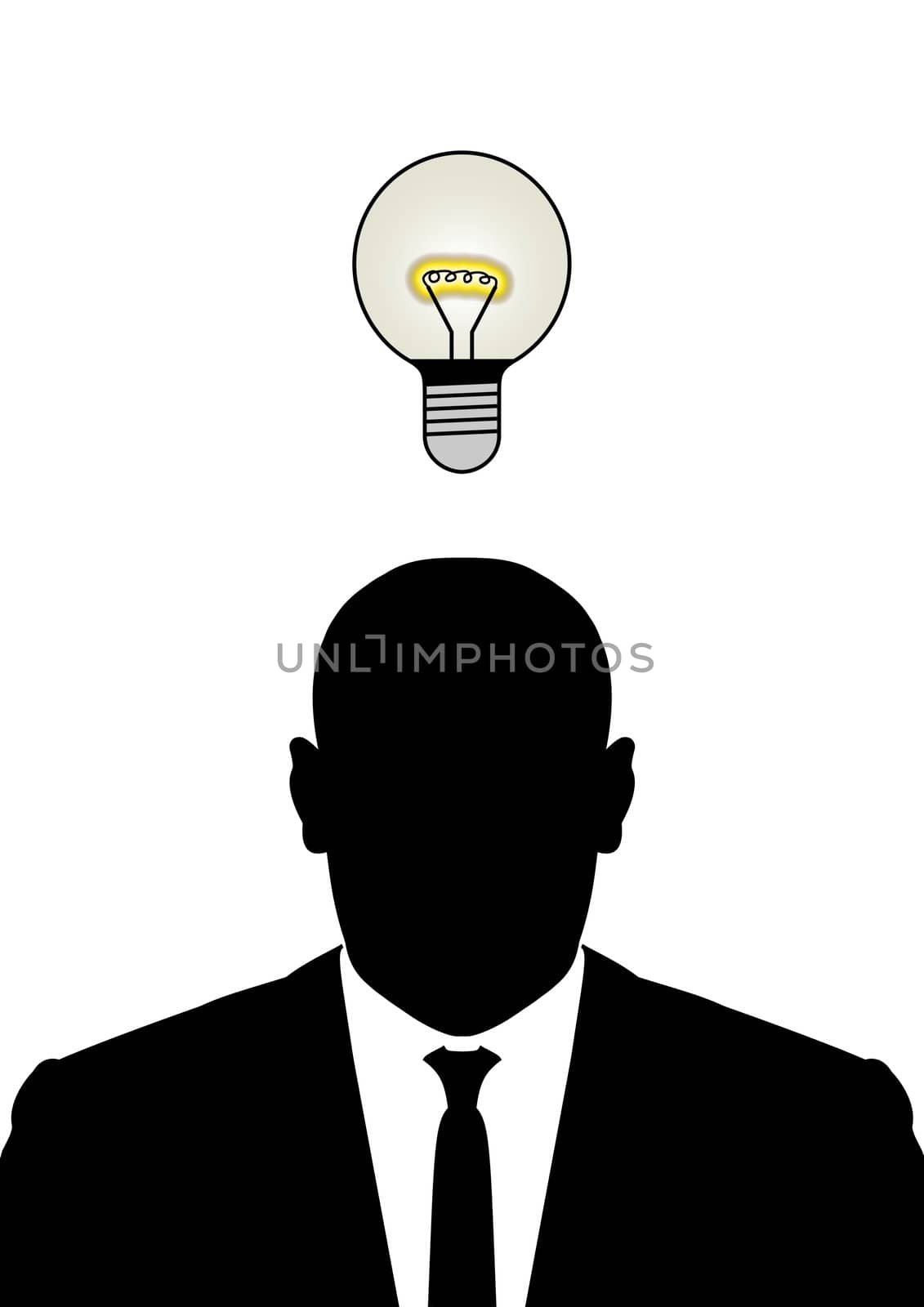 Illustration of a man with a light bulb floating above his head