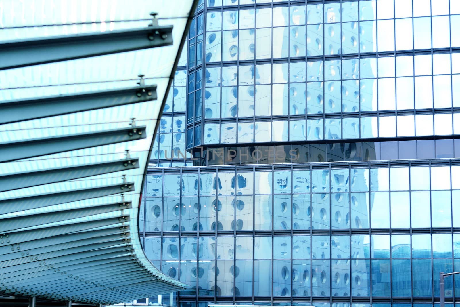 modern building with blue toned