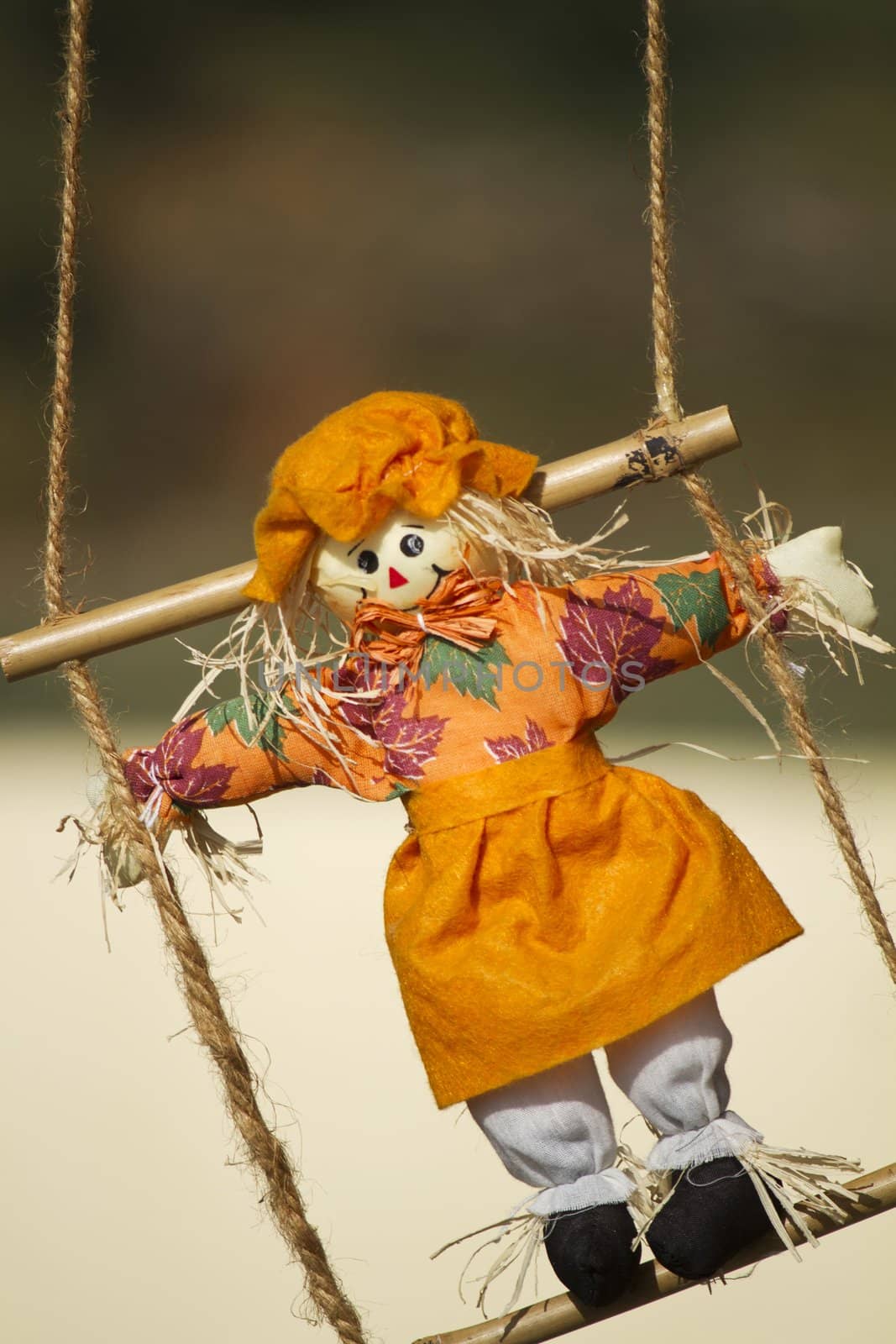 Close up view of an handmade doll.