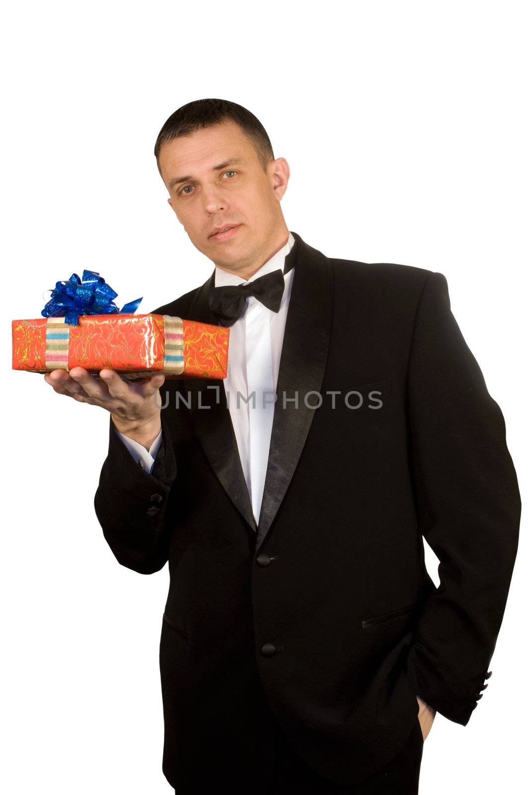 The man likes to give gifts for a holiday