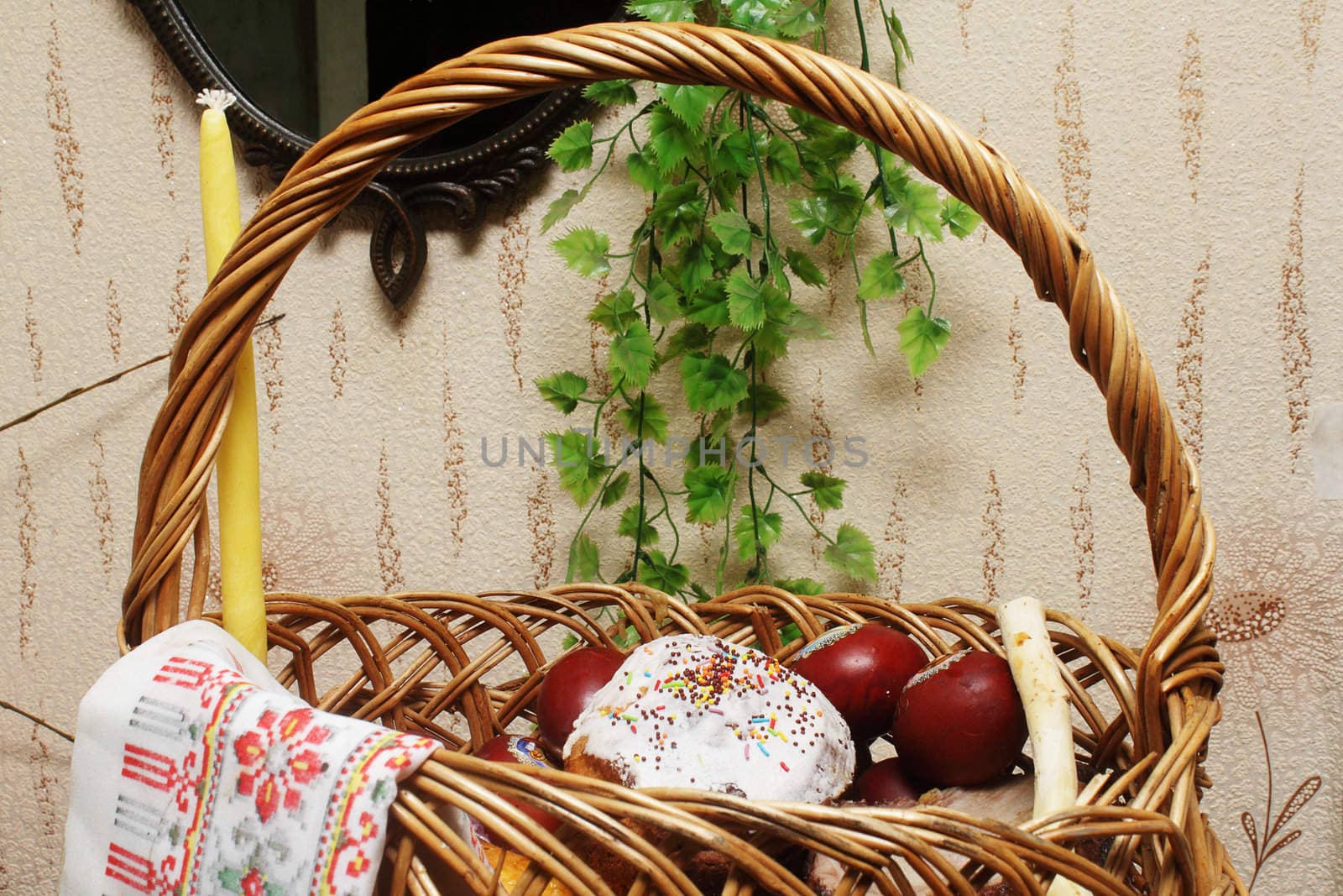 Basket with Easter cake and eggs by pulen