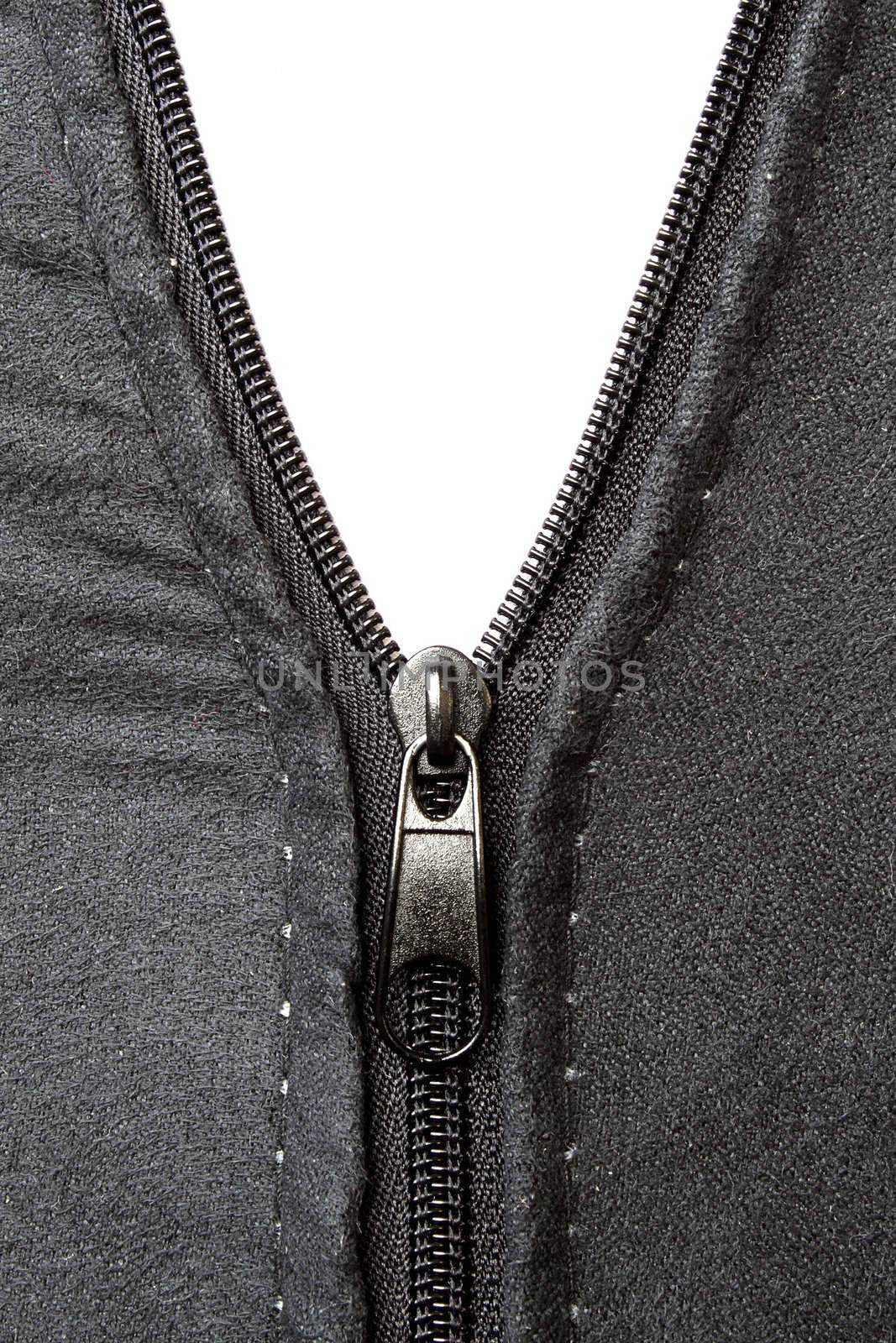 Black zipper opening, white background