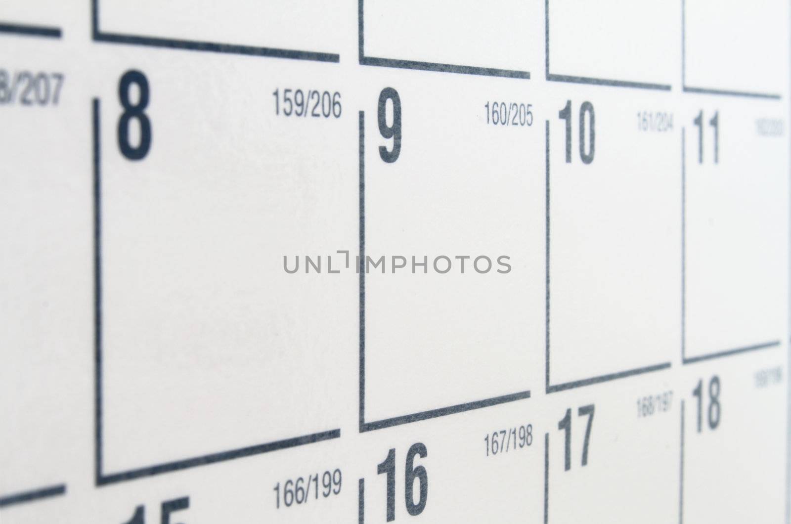 White calendar with black numbers