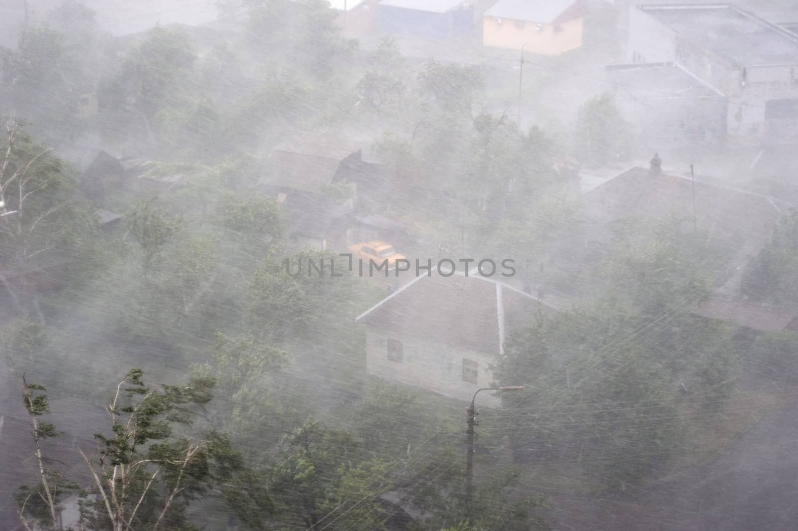 Heavy storm in the city. Aerial view