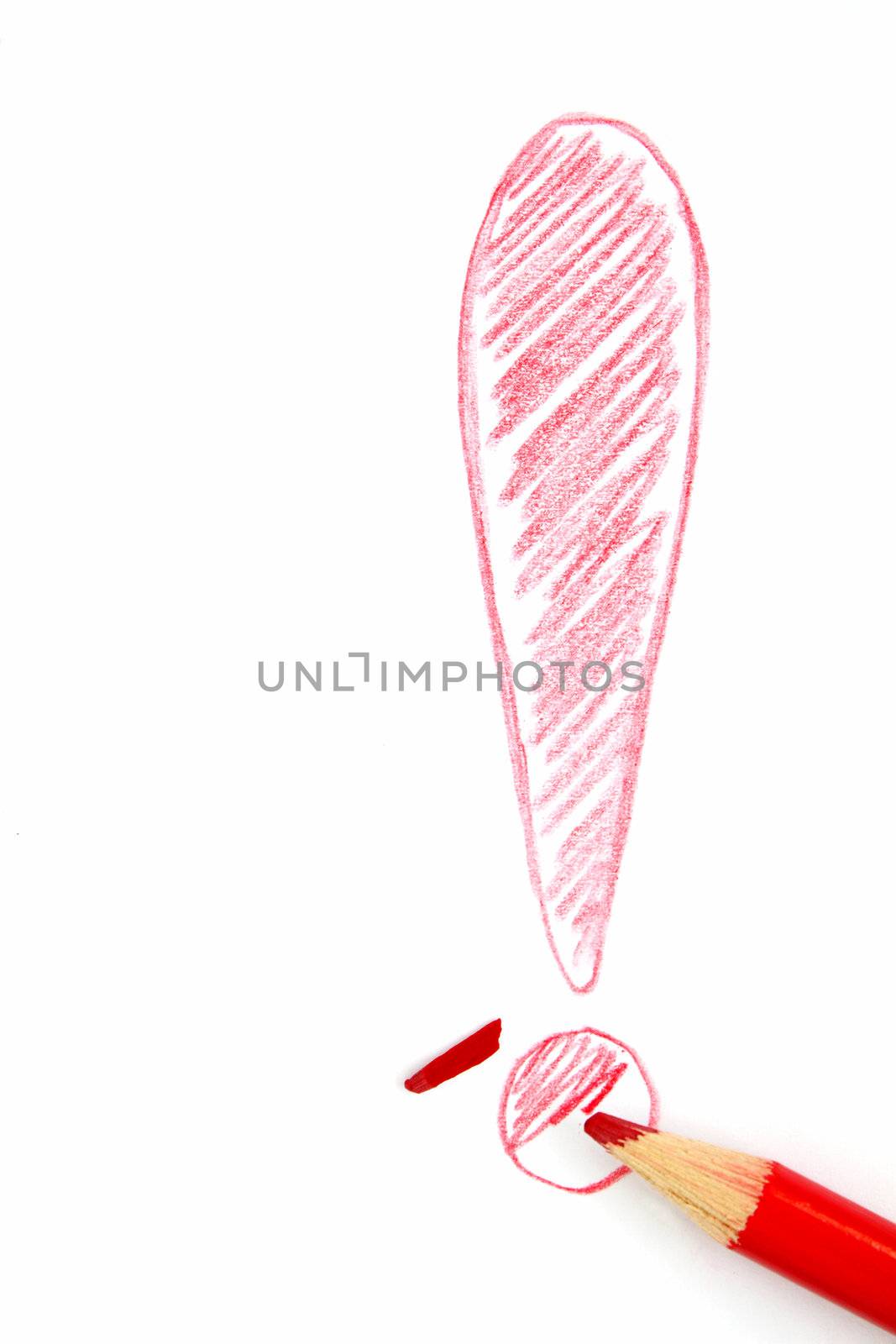 Drawing of red exclamation mark and broken pencil by pulen
