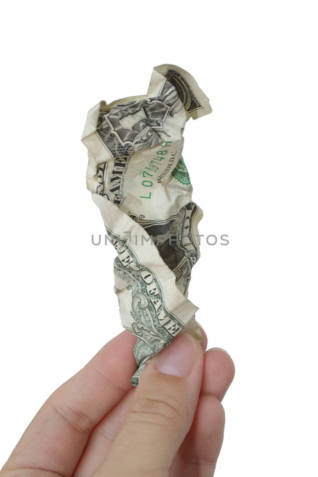 Rumpled one dollar bill by pulen
