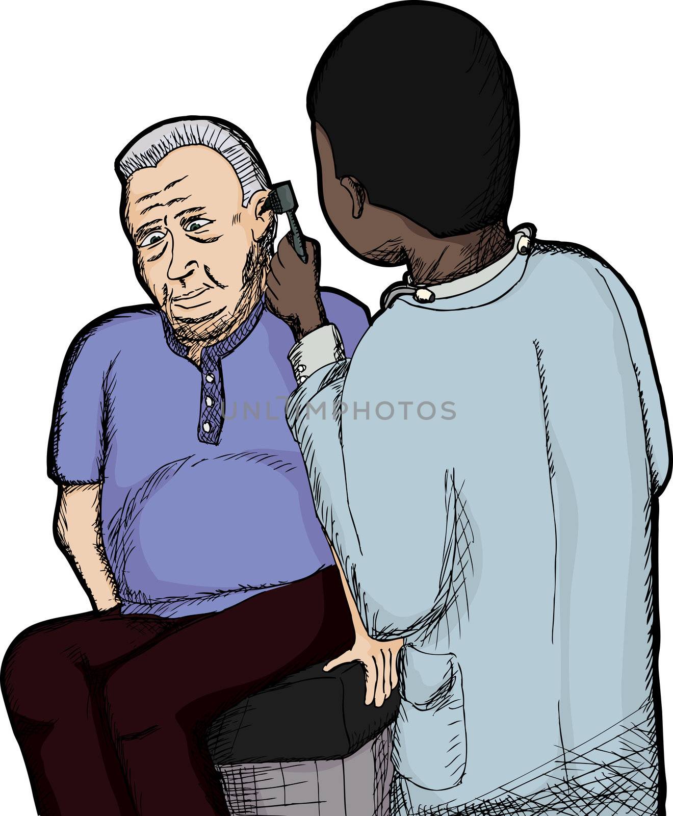 Elderly patient is examined by a young doctor.