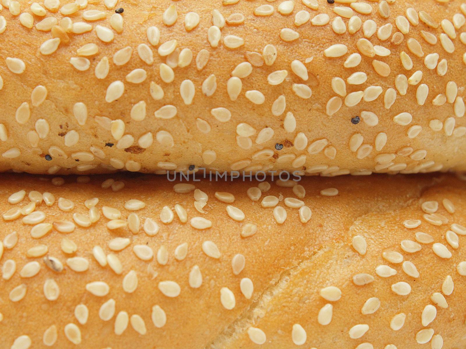 Closeup of two bagels with sesame seeds by pulen