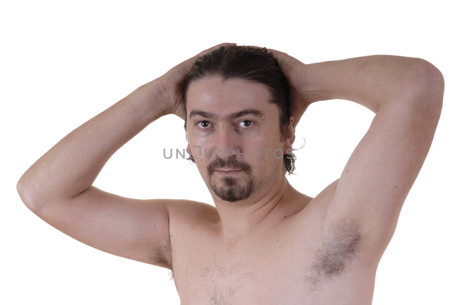 youg male without clothes in a white background portrait