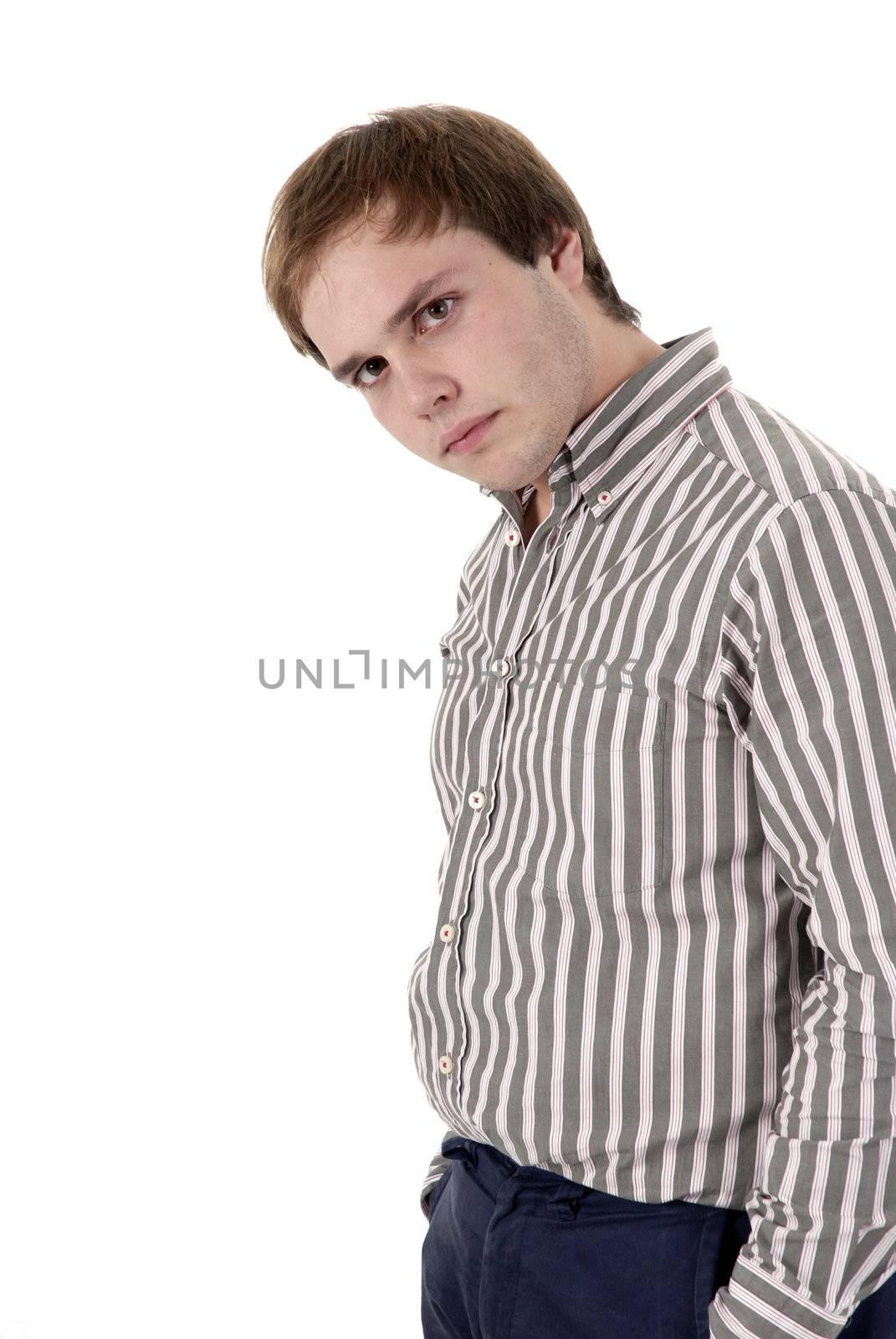 bored young man in a white background