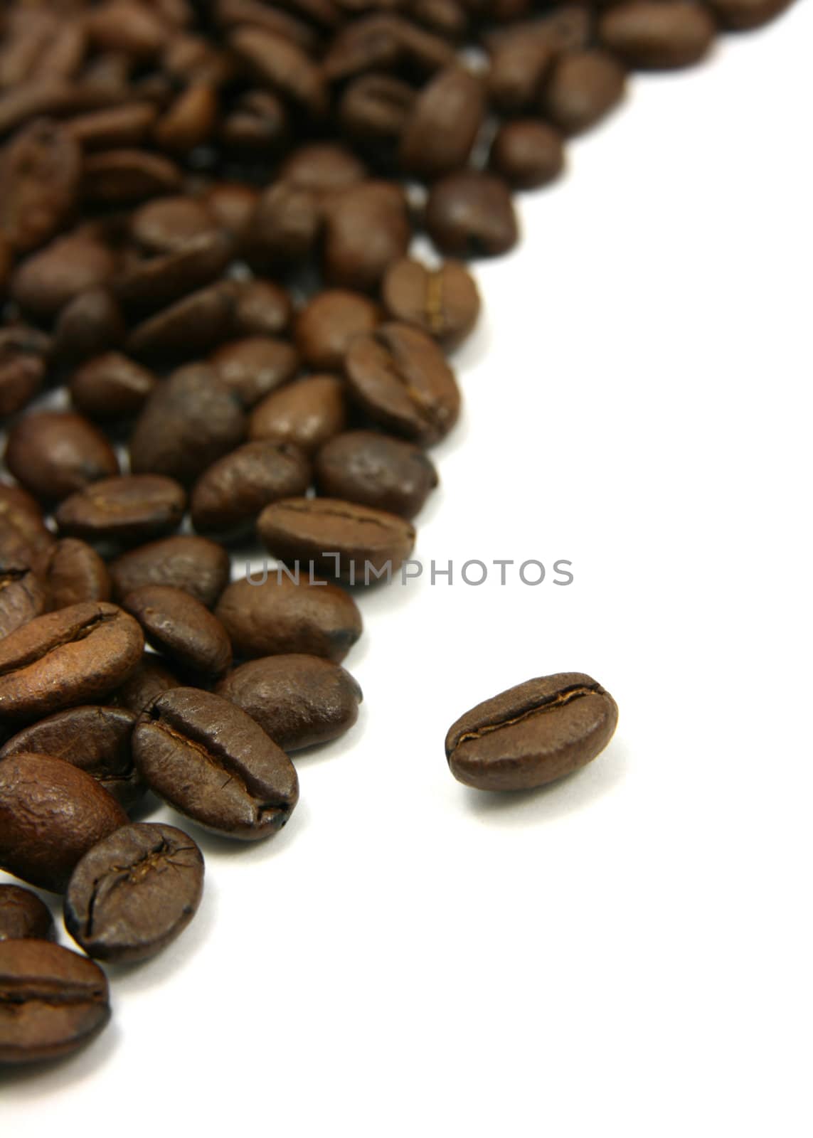 Curved coffee beans isolated on white