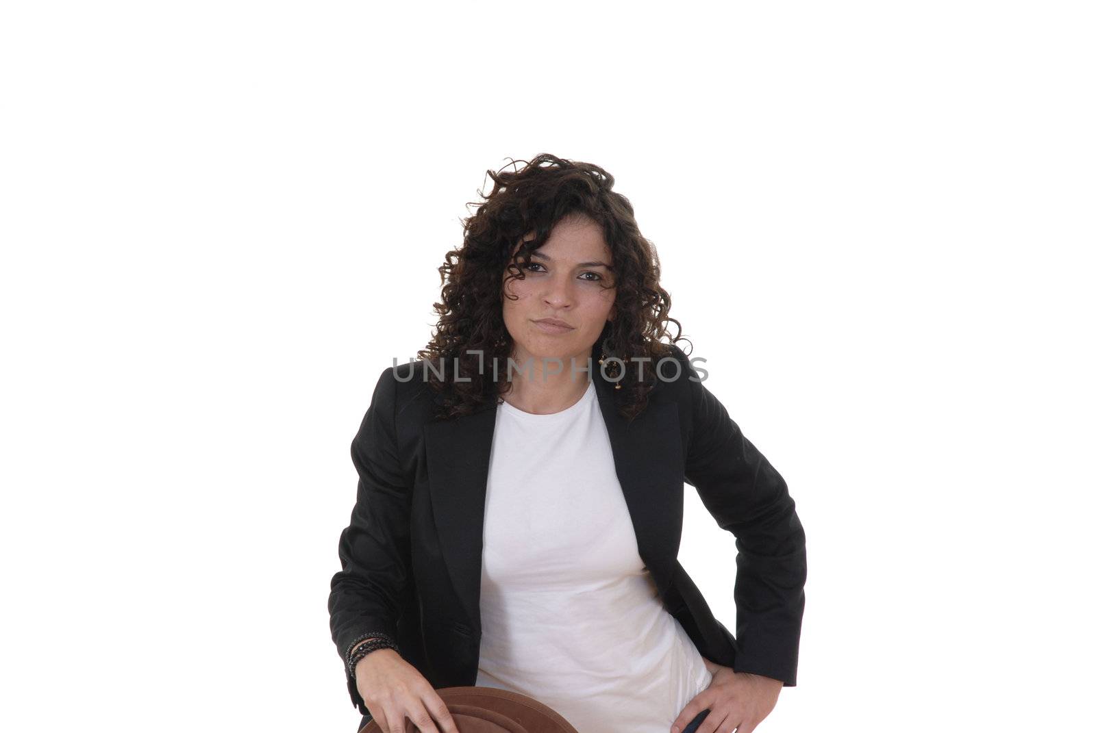 portrait of a young woman in white background