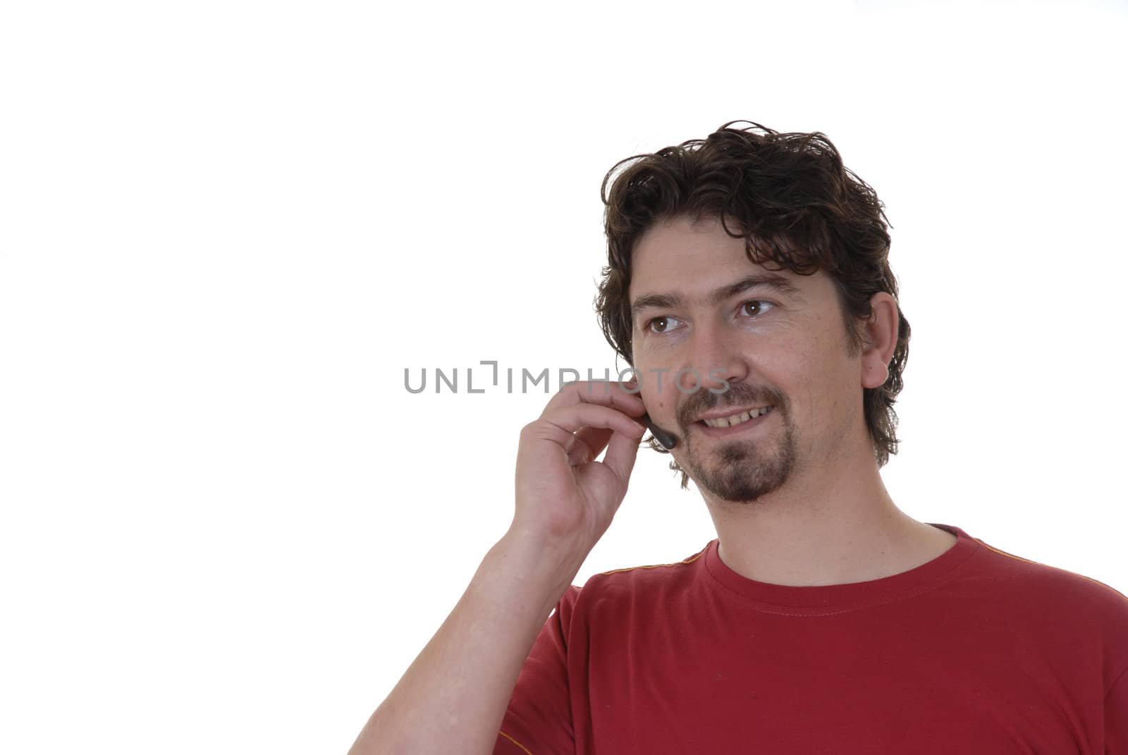 man in white background calling by phone