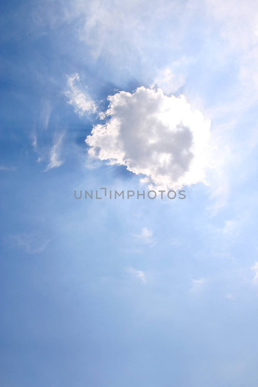 Sun hidding under a tiny cloud