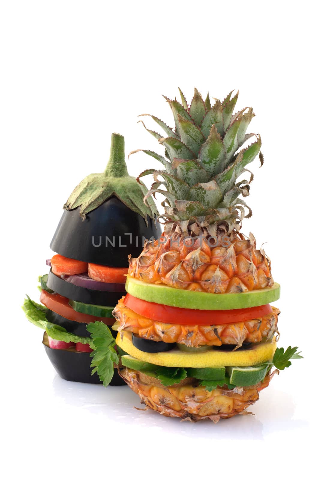 Fresh and ripe vegetarian burgers over white