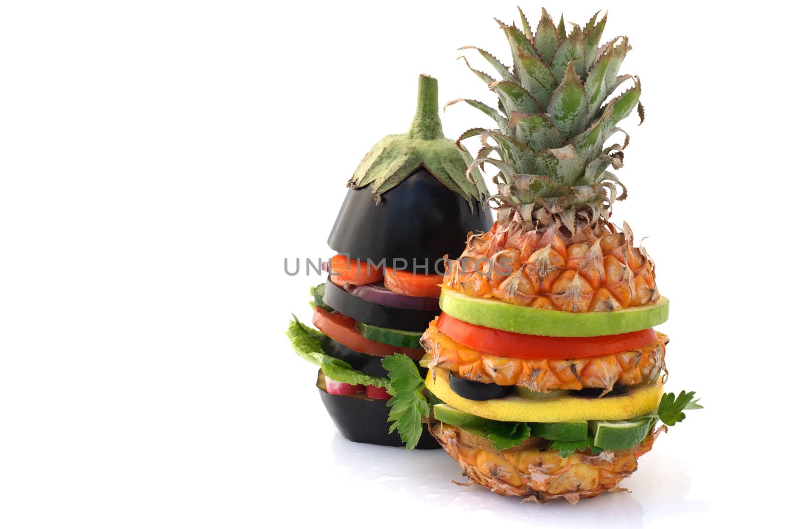 Fresh and ripe vegetarian burgers over white